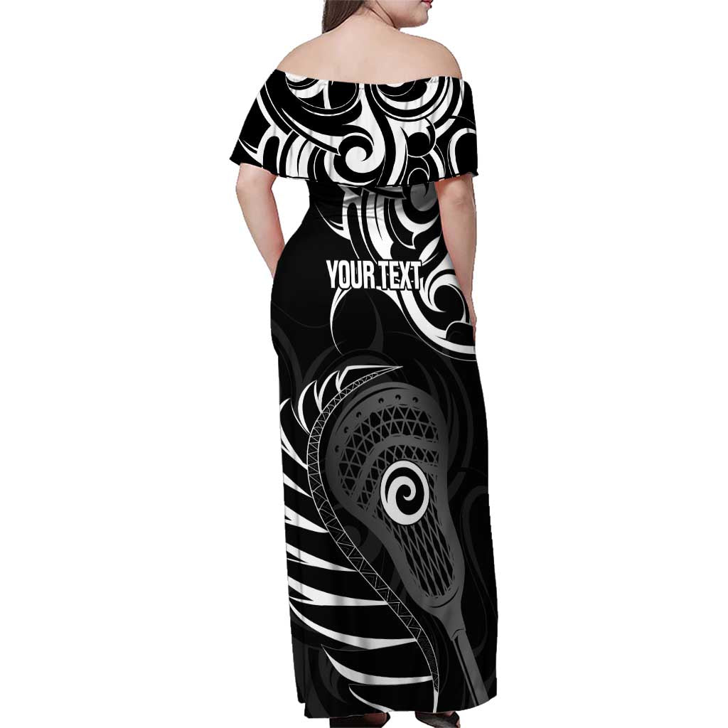 Personalised New Zealand Silver Fern Lacrosse Family Matching Off Shoulder Maxi Dress and Hawaiian Shirt Aotearoa Maori Pattern LT14 - Polynesian Pride