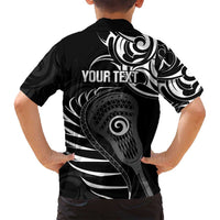 Personalised New Zealand Silver Fern Lacrosse Family Matching Off Shoulder Short Dress and Hawaiian Shirt Aotearoa Maori Pattern LT14 - Polynesian Pride