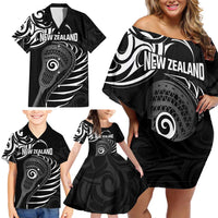 Personalised New Zealand Silver Fern Lacrosse Family Matching Off Shoulder Short Dress and Hawaiian Shirt Aotearoa Maori Pattern LT14 - Polynesian Pride