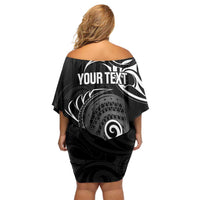 Personalised New Zealand Silver Fern Lacrosse Family Matching Off Shoulder Short Dress and Hawaiian Shirt Aotearoa Maori Pattern LT14 - Polynesian Pride