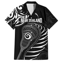 Personalised New Zealand Silver Fern Lacrosse Family Matching Short Sleeve Bodycon Dress and Hawaiian Shirt Aotearoa Maori Pattern LT14 Dad's Shirt - Short Sleeve Black - Polynesian Pride