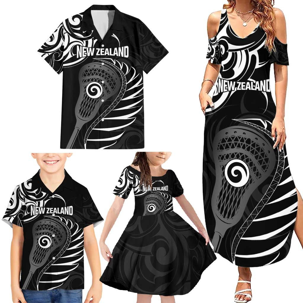 Personalised New Zealand Silver Fern Lacrosse Family Matching Summer Maxi Dress and Hawaiian Shirt Aotearoa Maori Pattern LT14 - Polynesian Pride