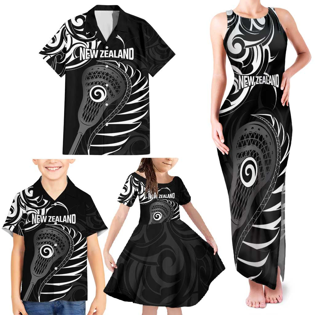 Personalised New Zealand Silver Fern Lacrosse Family Matching Tank Maxi Dress and Hawaiian Shirt Aotearoa Maori Pattern LT14 - Polynesian Pride