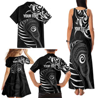 Personalised New Zealand Silver Fern Lacrosse Family Matching Tank Maxi Dress and Hawaiian Shirt Aotearoa Maori Pattern LT14 - Polynesian Pride