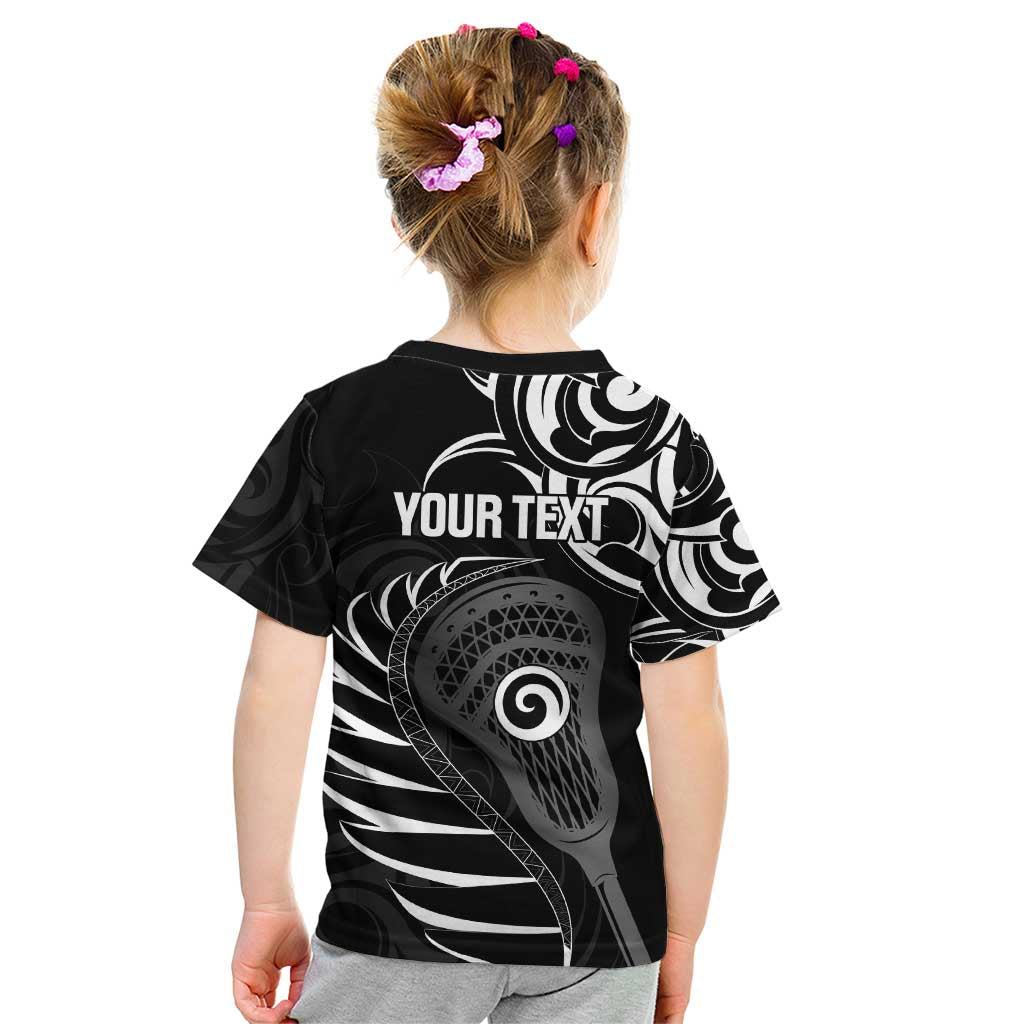 Personalised New Zealand Silver Fern Lacrosse Kid T Shirt Aotearoa Maori Pattern LT14 - Polynesian Pride