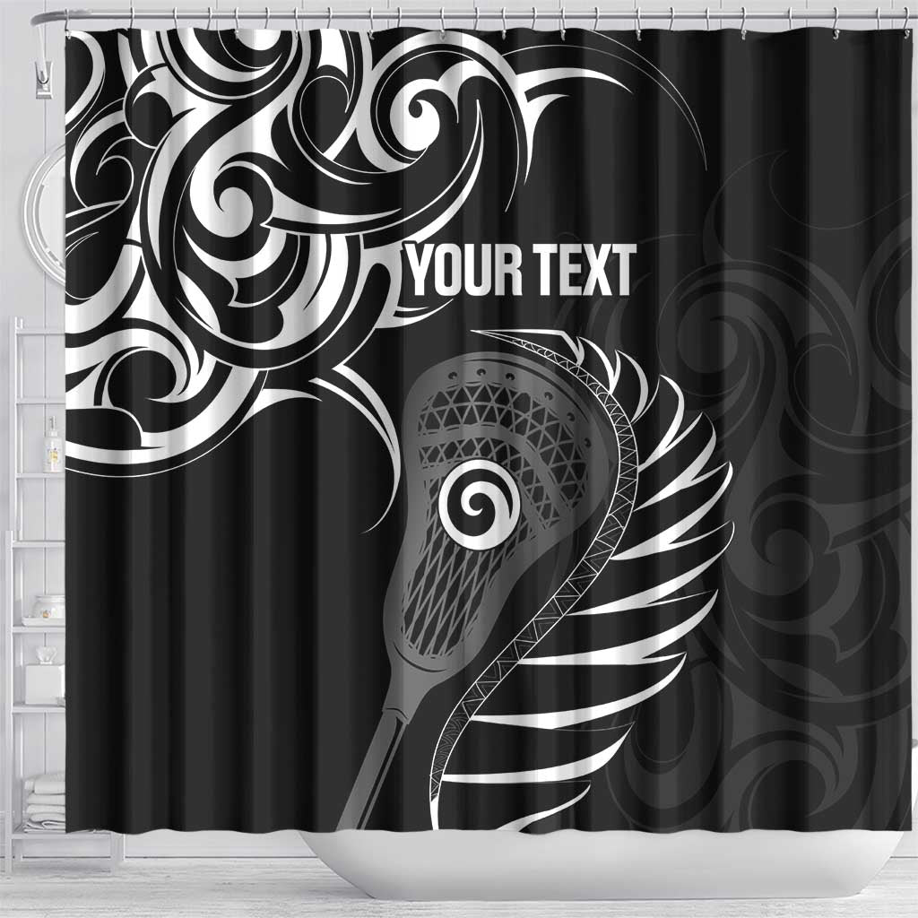 Personalised New Zealand Silver Fern Lacrosse Shower Curtain Aotearoa Maori Pattern LT14 - Polynesian Pride