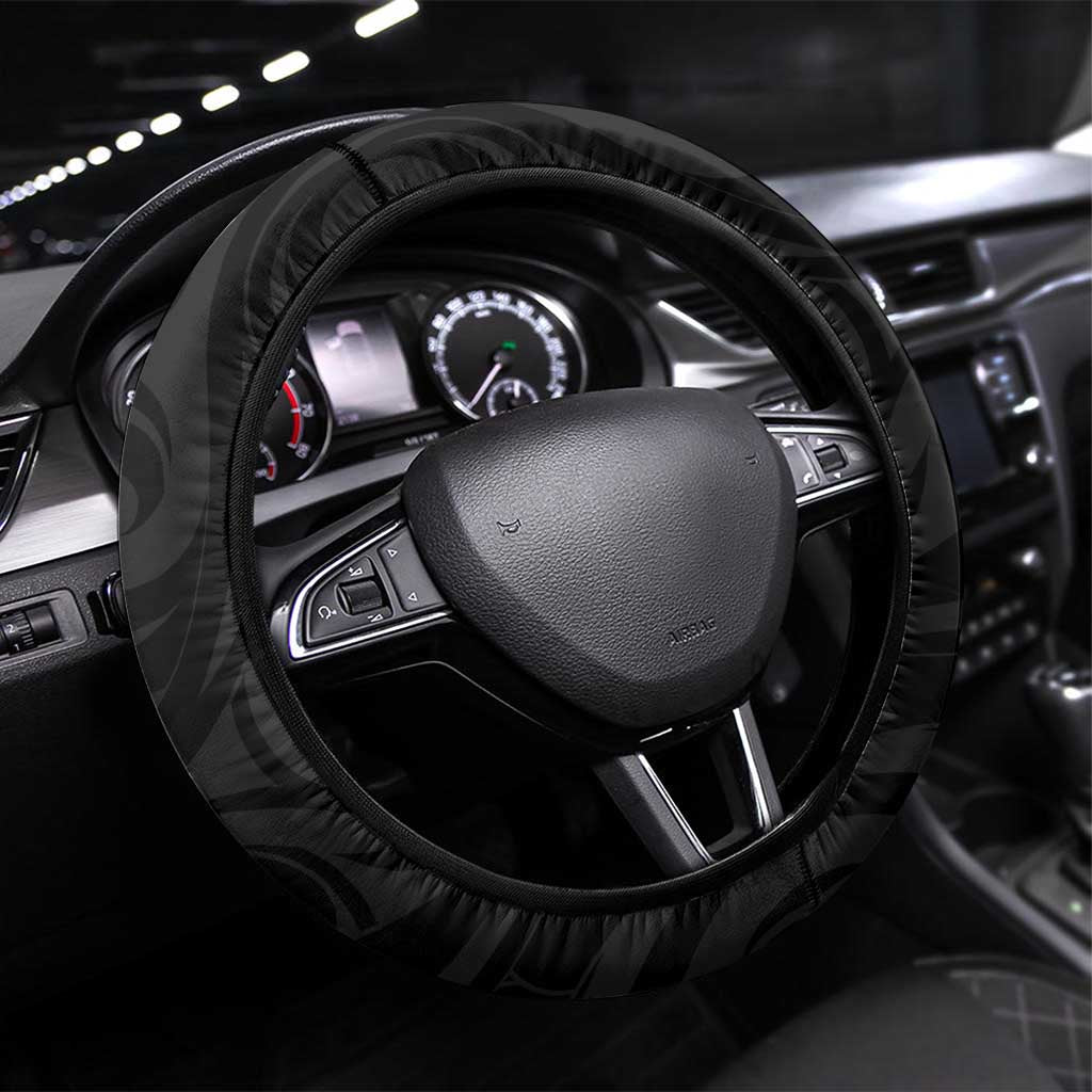 New Zealand Silver Fern Lacrosse Steering Wheel Cover Aotearoa Maori Pattern LT14 Universal Fit Black - Polynesian Pride
