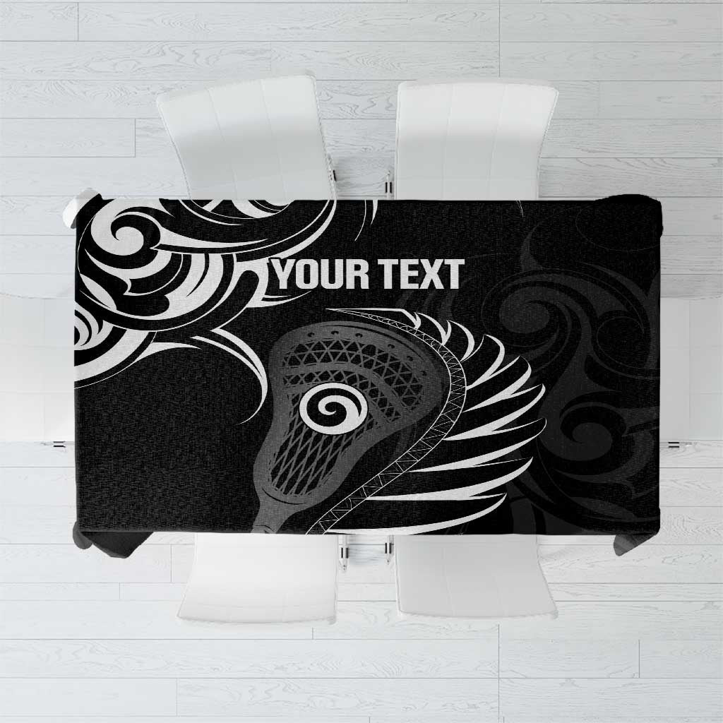 Personalised New Zealand Silver Fern Lacrosse Tablecloth Aotearoa Maori Pattern LT14 Black - Polynesian Pride