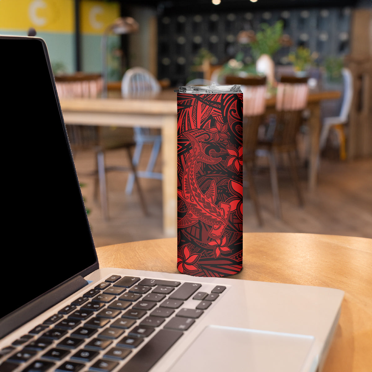 Polynesian Skinny Tumbler Red Hawaiian Tribal Hammerhead Shark