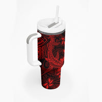 Polynesian Tumbler With Handle Red Hawaiian Tribal Hammerhead Shark