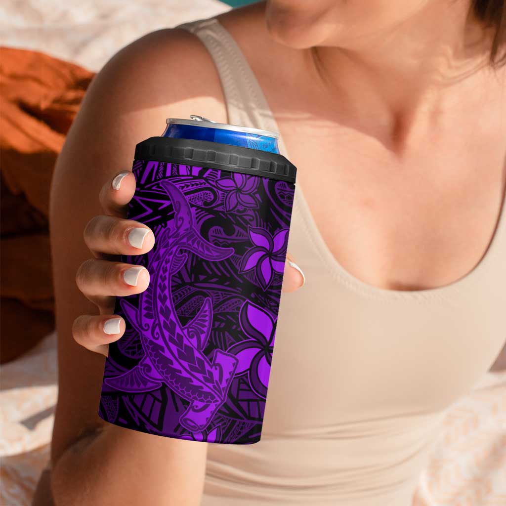 Polynesian 4 in 1 Can Cooler Tumbler Purple Hawaiian Tribal Hammerhead Shark