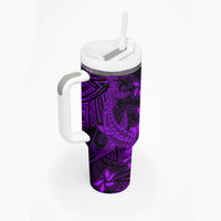 Polynesian Tumbler With Handle Purple Hawaiian Tribal Hammerhead Shark