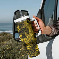 Polynesian Tumbler With Handle Gold Hawaiian Tribal Hammerhead Shark