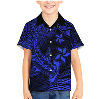 Blue Polynesian Family Matching Outfits Mermaid Dress And Hawaiian Shirt Tribal Hammerhead Shark LT14 Son's Shirt - Polynesian Pride