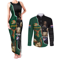 Personalised New Zealand And South Africa Rugby Couples Matching Tank Maxi Dress and Long Sleeve Button Shirt 2024 All Black Springboks Mascots Together LT14 Green - Polynesian Pride