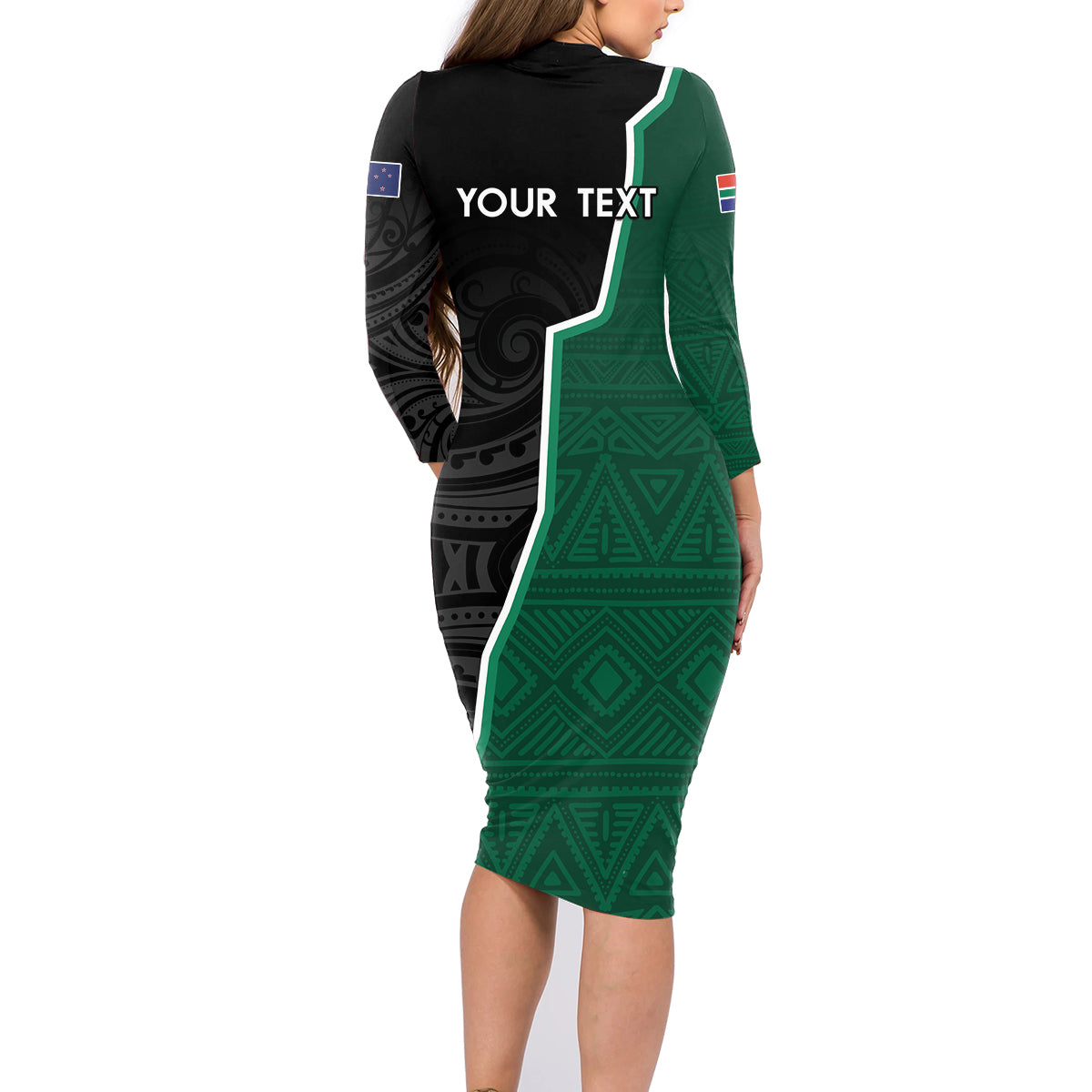 Personalised New Zealand And South Africa Rugby Family Matching Long Sleeve Bodycon Dress and Hawaiian Shirt 2024 All Black Springboks Mascots Together LT14 - Polynesian Pride