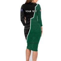 Personalised New Zealand And South Africa Rugby Family Matching Long Sleeve Bodycon Dress and Hawaiian Shirt 2024 All Black Springboks Mascots Together LT14 - Polynesian Pride