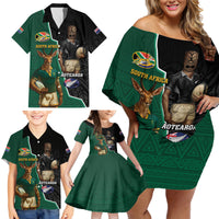 Personalised New Zealand And South Africa Rugby Family Matching Off Shoulder Short Dress and Hawaiian Shirt 2024 All Black Springboks Mascots Together LT14 - Polynesian Pride