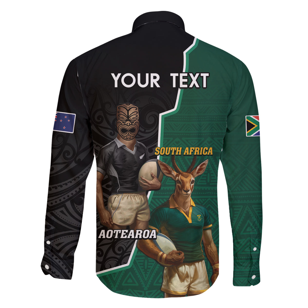 Personalised New Zealand And South Africa Rugby Family Matching Summer Maxi Dress and Hawaiian Shirt 2024 All Black Springboks Mascots Together LT14 - Polynesian Pride