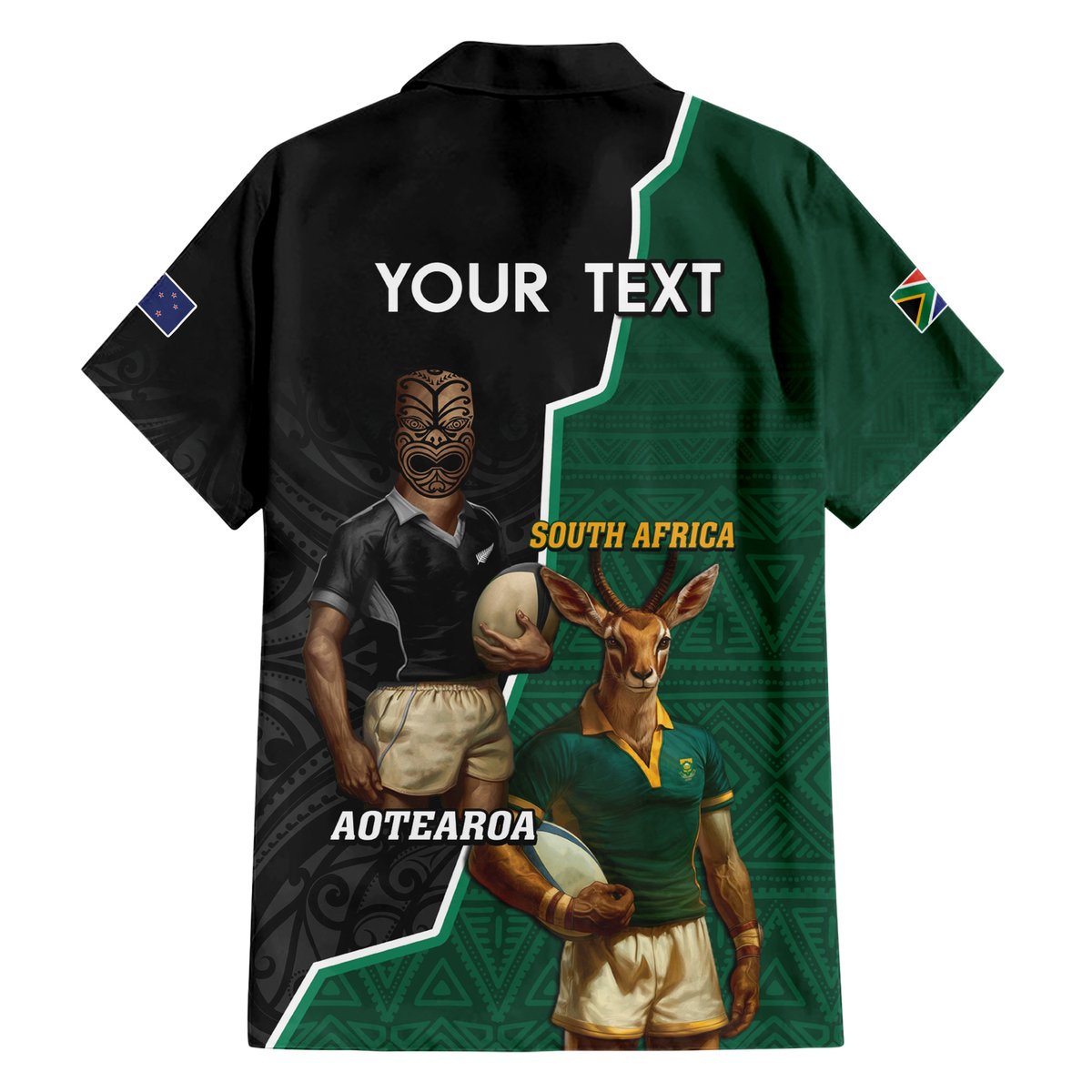 Personalised New Zealand And South Africa Rugby Hawaiian Shirt 2024 All Black Springboks Mascots Together LT14 - Polynesian Pride