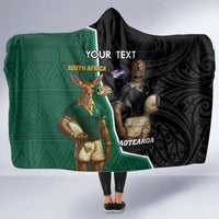 Personalised New Zealand And South Africa Rugby Hooded Blanket 2024 All Black Springboks Mascots Together