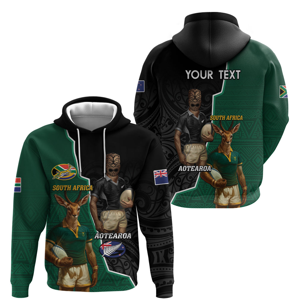 Personalised New Zealand And South Africa Rugby Hoodie 2024 All Black Springboks Mascots Together LT14 - Polynesian Pride
