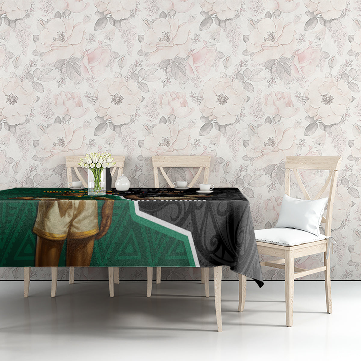 Personalised New Zealand And South Africa Rugby Tablecloth 2024 All Black Springboks Mascots Together