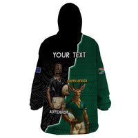 Personalised New Zealand And South Africa Rugby Wearable Blanket Hoodie 2024 All Black Springboks Mascots Together LT14 - Polynesian Pride