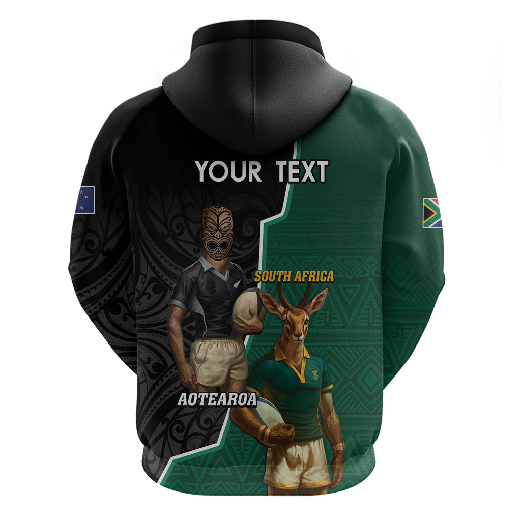 Personalised New Zealand And South Africa Rugby Zip Hoodie 2024 All Black Springboks Mascots Together LT14 - Polynesian Pride