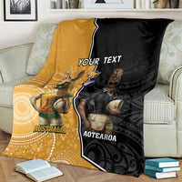 Personalised New Zealand And Australia Rugby Blanket 2024 All Black Wallabies Mascots Together LT14 - Polynesian Pride
