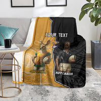 Personalised New Zealand And Australia Rugby Blanket 2024 All Black Wallabies Mascots Together LT14 - Polynesian Pride