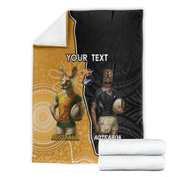 Personalised New Zealand And Australia Rugby Blanket 2024 All Black Wallabies Mascots Together LT14 - Polynesian Pride