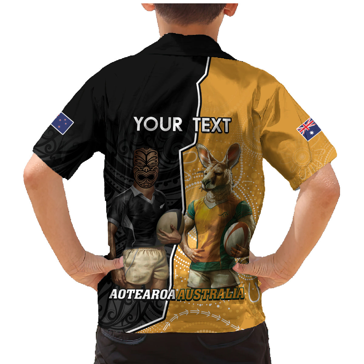 Personalised New Zealand And Australia Rugby Family Matching Mermaid Dress and Hawaiian Shirt 2024 All Black Wallabies Mascots Together LT14 - Polynesian Pride