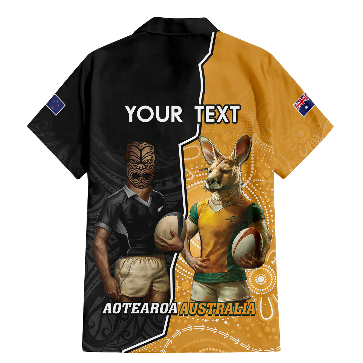 Personalised New Zealand And Australia Rugby Family Matching Mermaid Dress and Hawaiian Shirt 2024 All Black Wallabies Mascots Together LT14 - Polynesian Pride