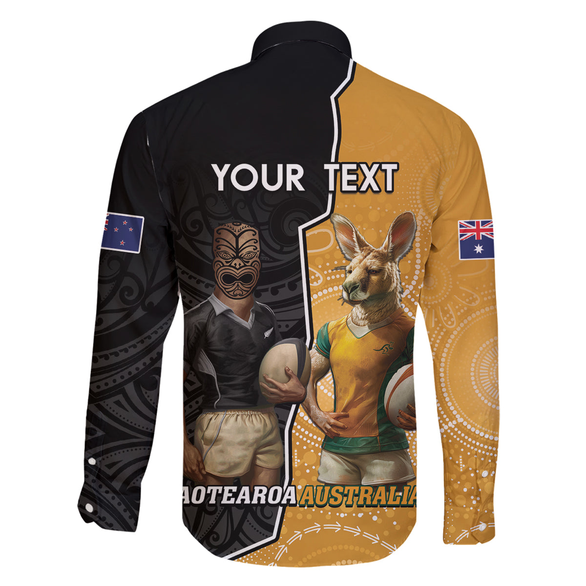 Personalised New Zealand And Australia Rugby Family Matching Mermaid Dress and Hawaiian Shirt 2024 All Black Wallabies Mascots Together LT14 - Polynesian Pride