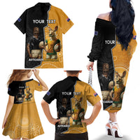 Personalised New Zealand And Australia Rugby Family Matching Off The Shoulder Long Sleeve Dress and Hawaiian Shirt 2024 All Black Wallabies Mascots Together LT14 - Polynesian Pride