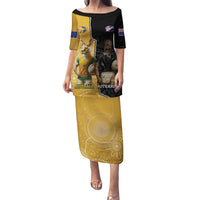 Personalised New Zealand And Australia Rugby Family Matching Puletasi and Hawaiian Shirt 2024 All Black Wallabies Mascots Together LT14 Mom's Dress Black - Polynesian Pride
