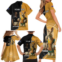 Personalised New Zealand And Australia Rugby Family Matching Short Sleeve Bodycon Dress and Hawaiian Shirt 2024 All Black Wallabies Mascots Together LT14 - Polynesian Pride
