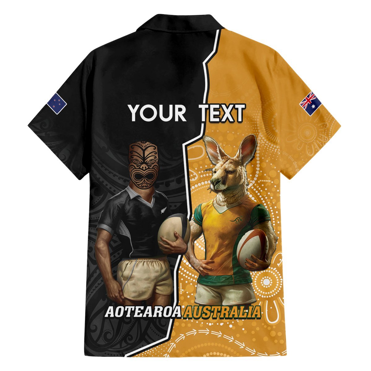 Personalised New Zealand And Australia Rugby Hawaiian Shirt 2024 All Black Wallabies Mascots Together LT14 - Polynesian Pride