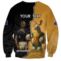 Personalised New Zealand And Australia Rugby Sweatshirt 2024 All Black Wallabies Mascots Together LT14 - Polynesian Pride