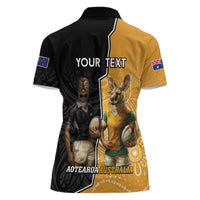 Personalised New Zealand And Australia Rugby Women Polo Shirt 2024 All Black Wallabies Mascots Together LT14 - Polynesian Pride