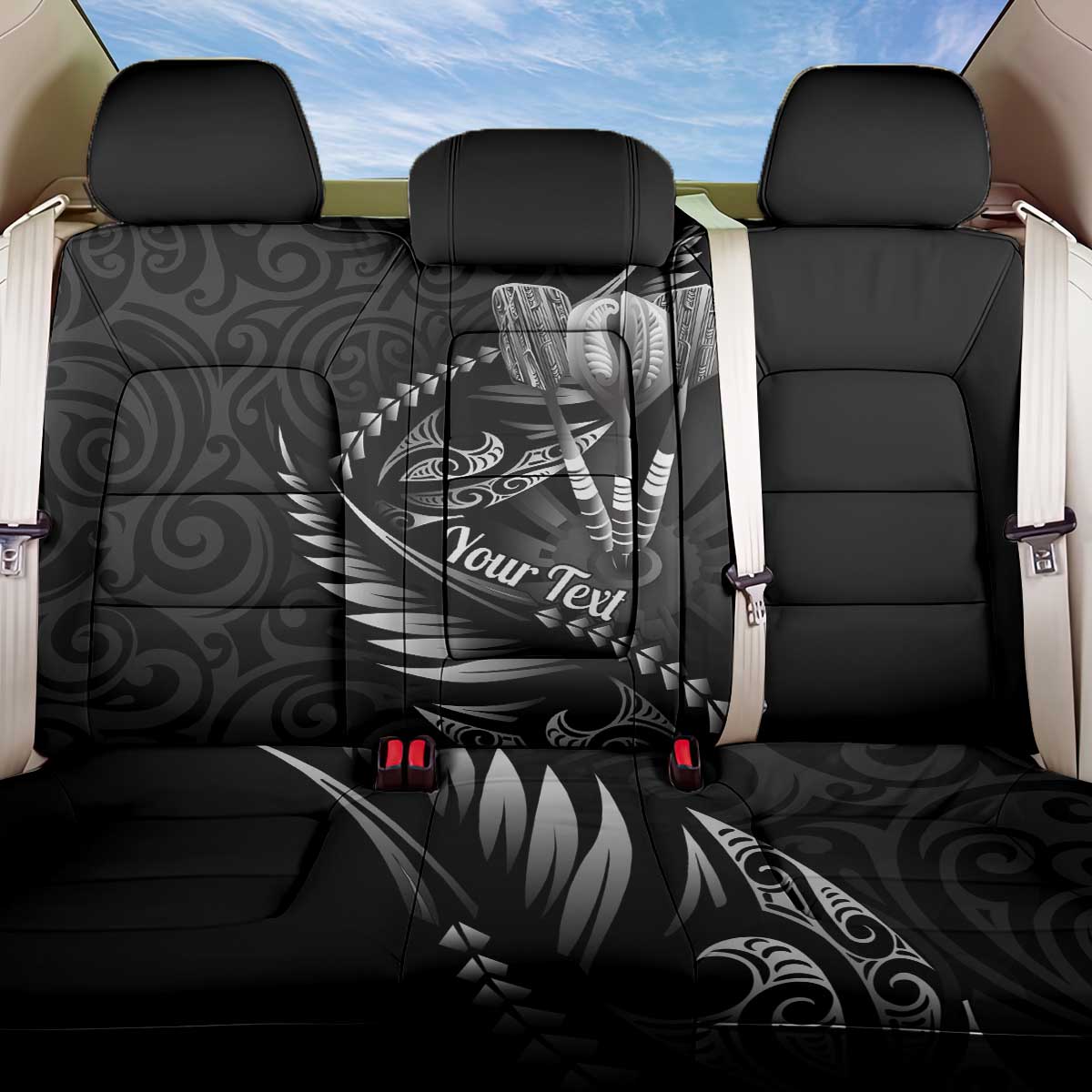 Personalised All Black New Zealand Darts Back Car Seat Cover Aoteroa Fern Maori Galaxy Style LT14 One Size Black - Polynesian Pride