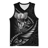 Personalised All Black New Zealand Darts Basketball Jersey Aoteroa Fern Maori Galaxy Style LT14 Unisex Black - Polynesian Pride