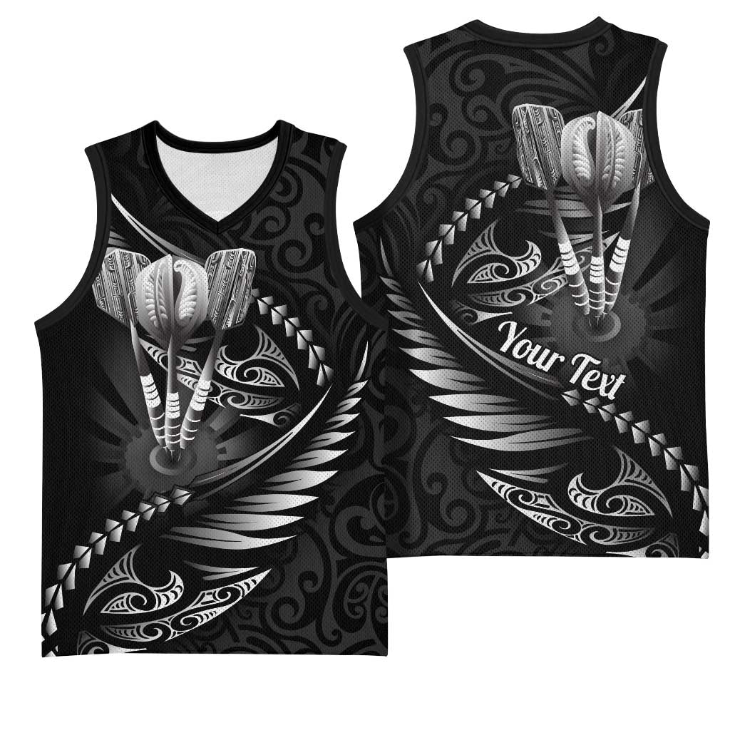 Personalised All Black New Zealand Darts Basketball Jersey Aoteroa Fern Maori Galaxy Style LT14 - Polynesian Pride