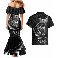 Personalised All Black New Zealand Darts Couples Matching Mermaid Dress and Hawaiian Shirt Aoteroa Fern Maori Galaxy Style LT14 - Polynesian Pride