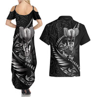 Personalised All Black New Zealand Darts Couples Matching Summer Maxi Dress and Hawaiian Shirt Aoteroa Fern Maori Galaxy Style LT14 - Polynesian Pride