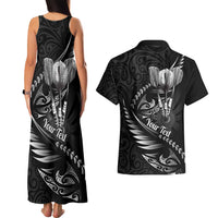 Personalised All Black New Zealand Darts Couples Matching Tank Maxi Dress and Hawaiian Shirt Aoteroa Fern Maori Galaxy Style LT14 - Polynesian Pride