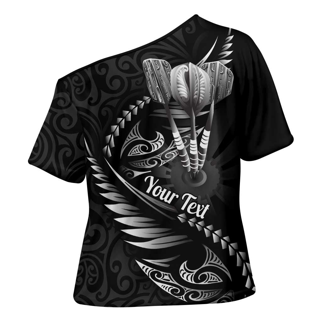 Personalised All Black New Zealand Darts Cross Shoulder Shirt Aoteroa Fern Maori Galaxy Style LT14 - Polynesian Pride