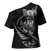 Personalised All Black New Zealand Darts Cross Shoulder Shirt Aoteroa Fern Maori Galaxy Style LT14 - Polynesian Pride