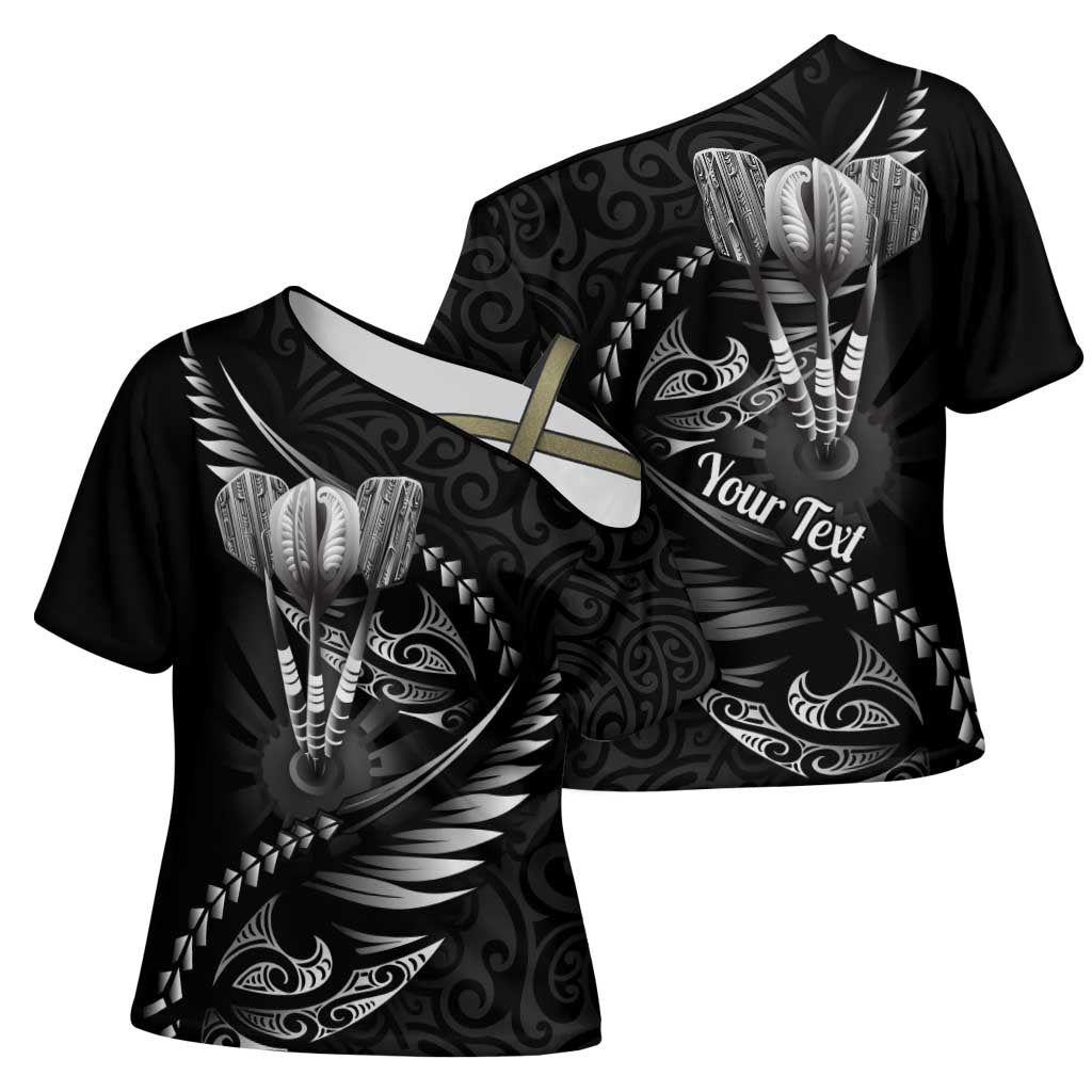 Personalised All Black New Zealand Darts Cross Shoulder Shirt Aoteroa Fern Maori Galaxy Style LT14 - Polynesian Pride